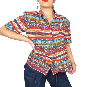River Ridge 1980s Vintage Colorful Southwestern Button Down Shirt Large
